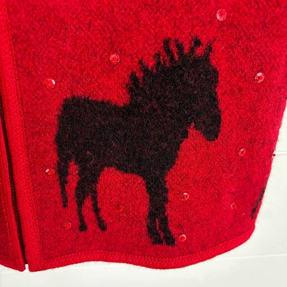 Tally-Ho Equestrian Horse Red Wool Vest Medium collar full zip Western Cowgirl - Picture 6 of 7
